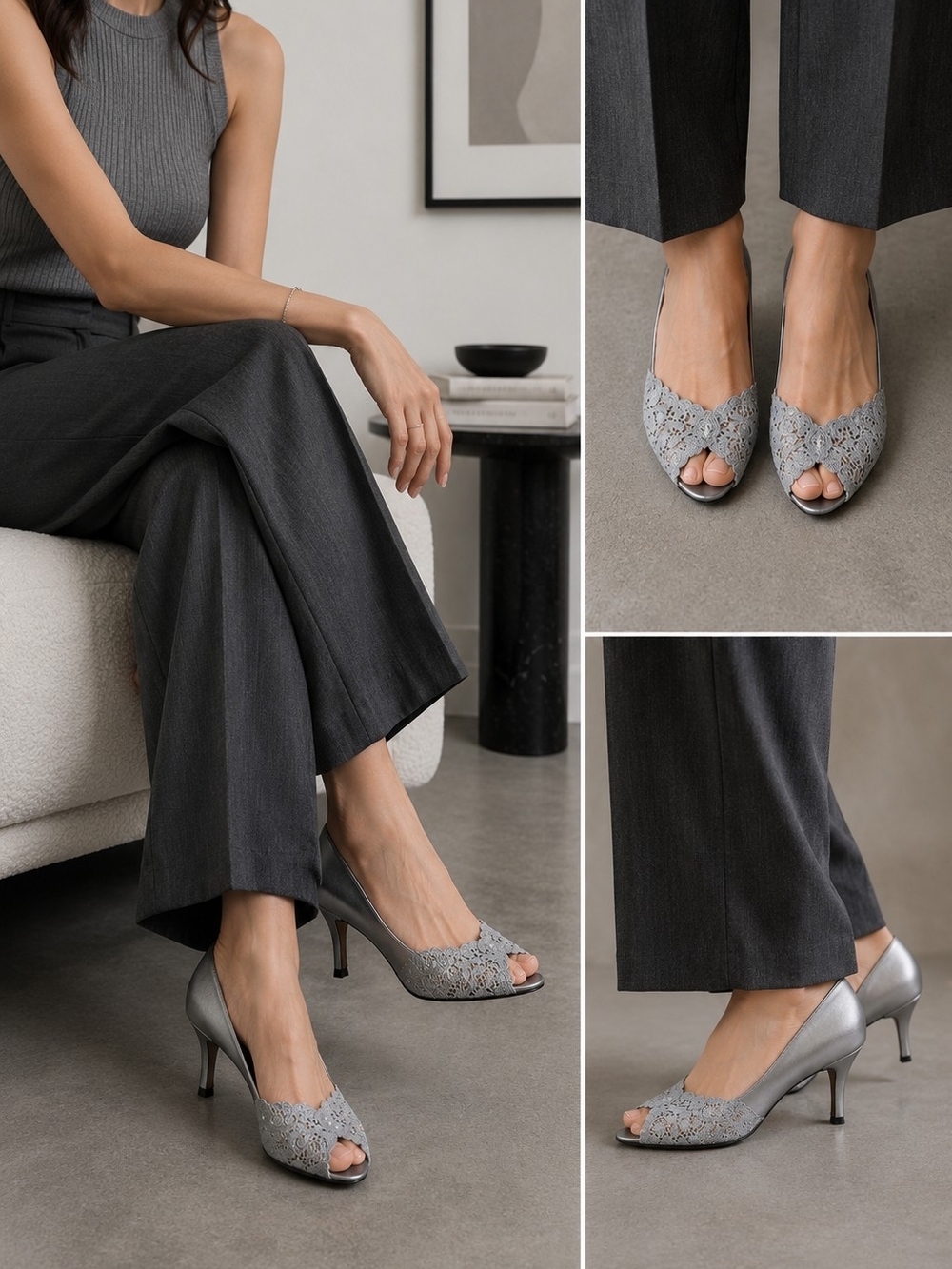 Stuart Weitzman Chantilly Lace Peep-Toe Pumps – Swarovski Crystal– Size 6